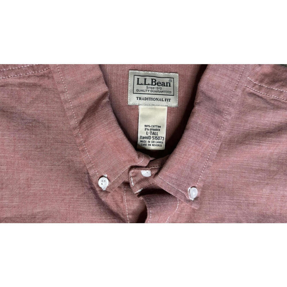 Lot of 2 LL Bean Mens L Tall Traditional Fit Blue Red Chambray Button Down Shirt - Picture 4 of 9
